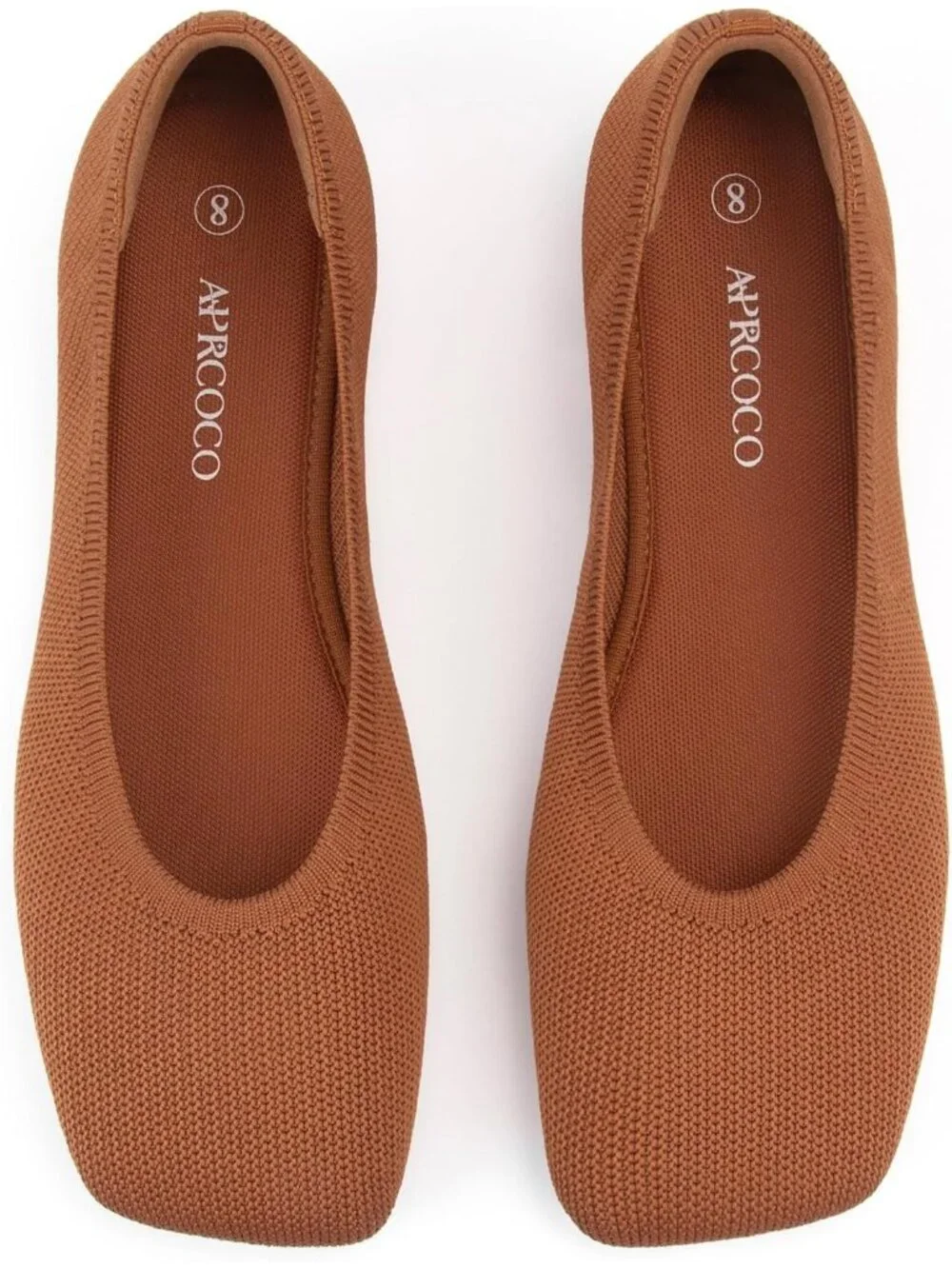 AprCoco Women's Burnt Orange Knit Breathable Square Toe Comfort Slip On Shoes